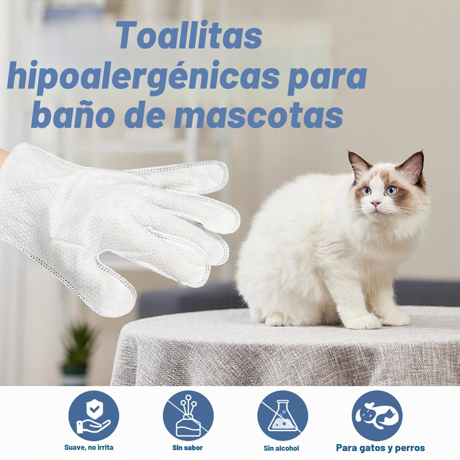 FAZMoss Toallitas de guantes para mascotas para perros y cachorros – Toallitas gruesas y suaves para mascotas, aseo sin lavado para piel, cara, cuerpo, patas, trasero, viajes y uso diario, toallitas