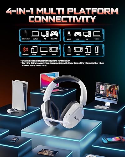 Miniatura 6 de NUBWO Wireless Gaming Headset for PC, PS5, PS4, Connect to Game & Phone Simultaneously (2.4GHz + Bluetooth), 3 EQ Modes, 50H Battery, PS5 Headset