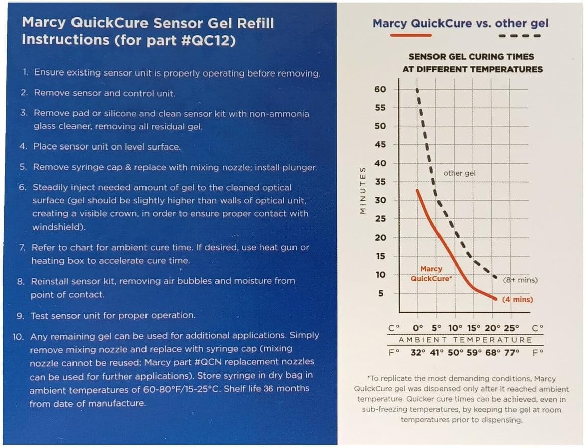 QC12-10 10 Piece BAP Marcy Quick Cure Auto Windshield Rain Sensor (Lens) Multi Gel Kit 12ml 2Part