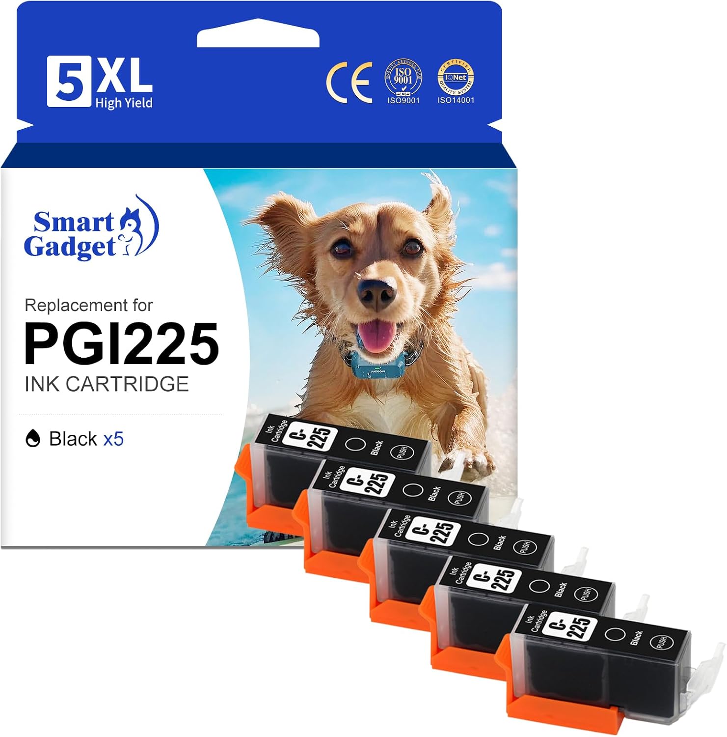 PGI-225 Ink Cartridge Replacement for Canon PGI-225 PGI225 225 PGI225BK Compatible with Canon PIXMA MG6220 MG6120 MG5320 MX882 MX892 Printers (5 Black)