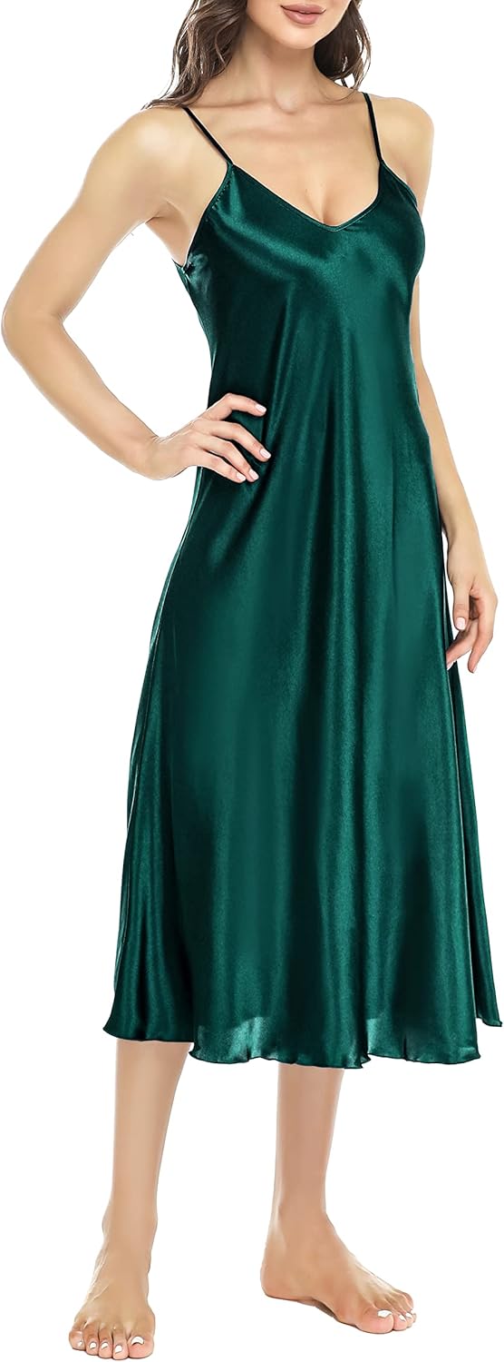 Lovasy Women Satin Nightgown Sexy Lingerie Long Slip Dress V Neck Sleepwear Nightdress S-XXL - Image 7