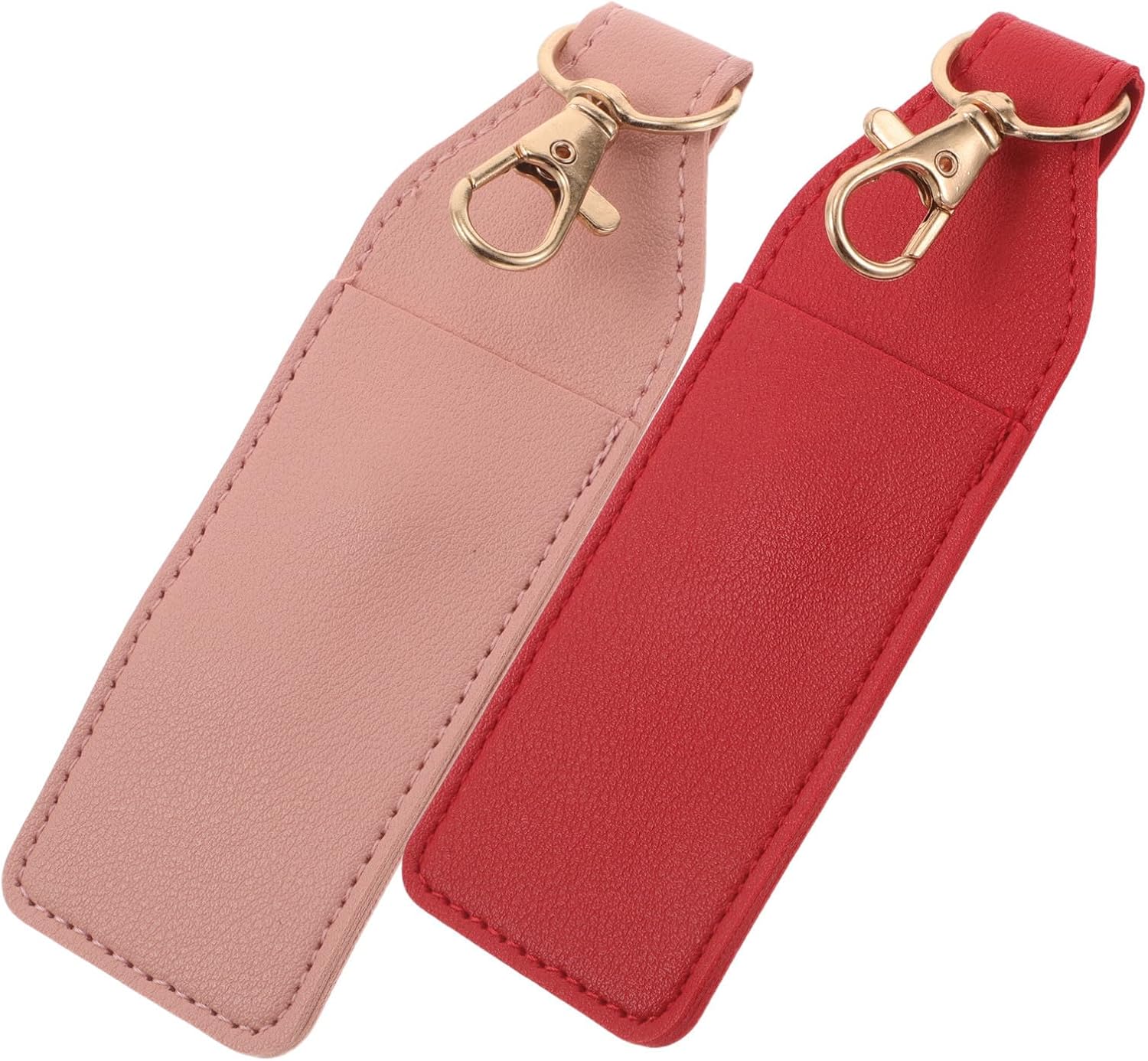 2pcs Chic Lipstick Case with Keychain, Compact PU Travel Holder