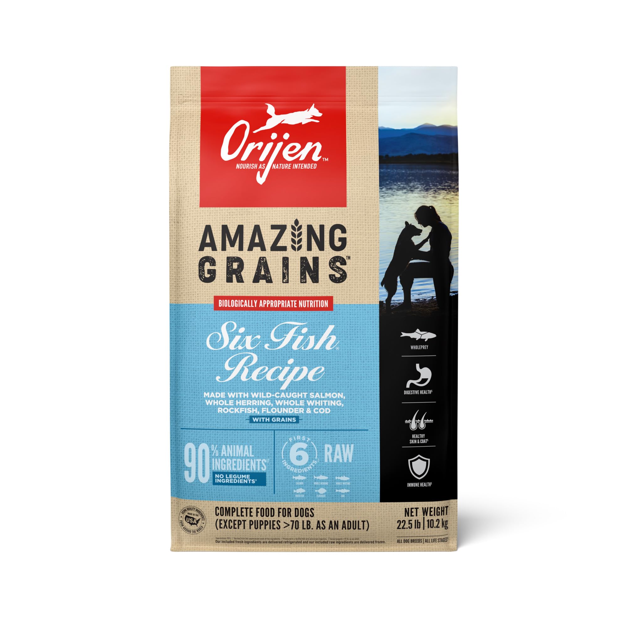 ORIJEN® Dry Dog Food, High Protein, Amazing Grains Six Fish Recipe 22.5LB