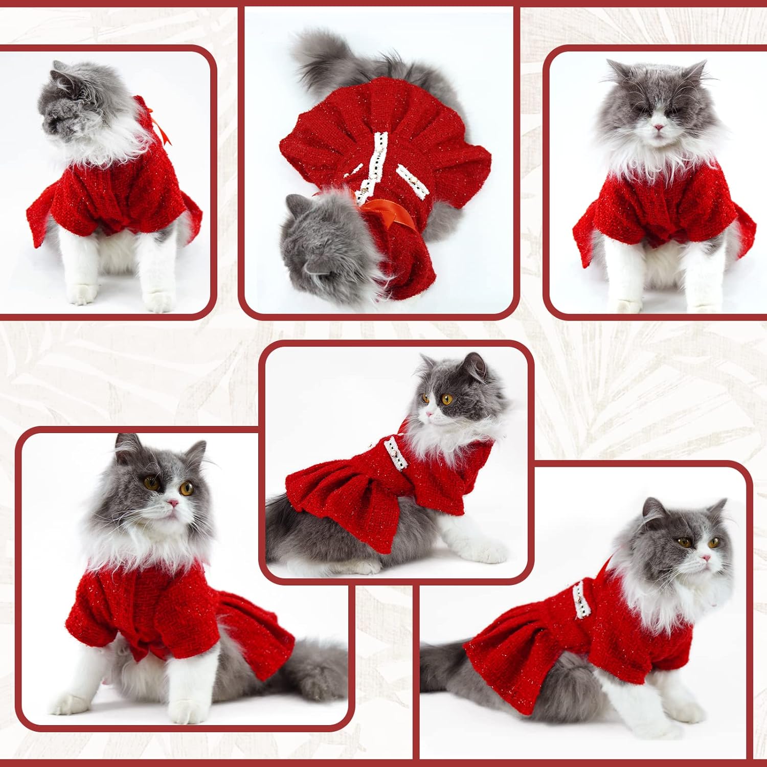 ADNIKIA Dog Cats Dress with Ribbon Bow, Classic Tweed One-Piece Doggie Skirt for Yorkie, Bichon Frise, Pom, Havanese, Papillons, Westie, Teddy, Chihuahua, Puppy Kitten Winter Halloween Party Costumes : Pet Supplies