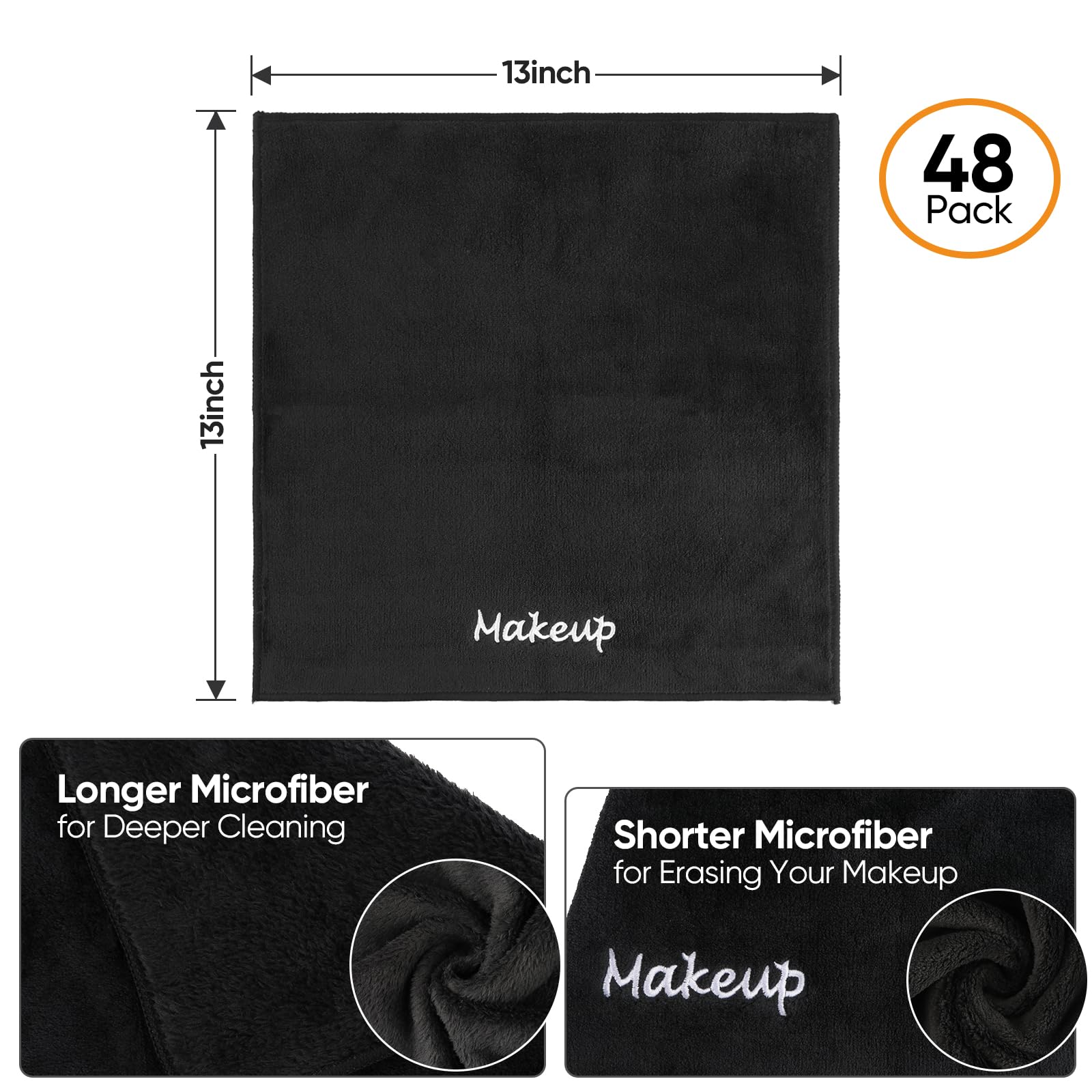 UNIMADE Paños desmaquillantes, paquete de 48 paños faciales negros, toallas faciales de microfibra de forro polar coral suave para cara, manos y baño (13 x 13 pulgadas)