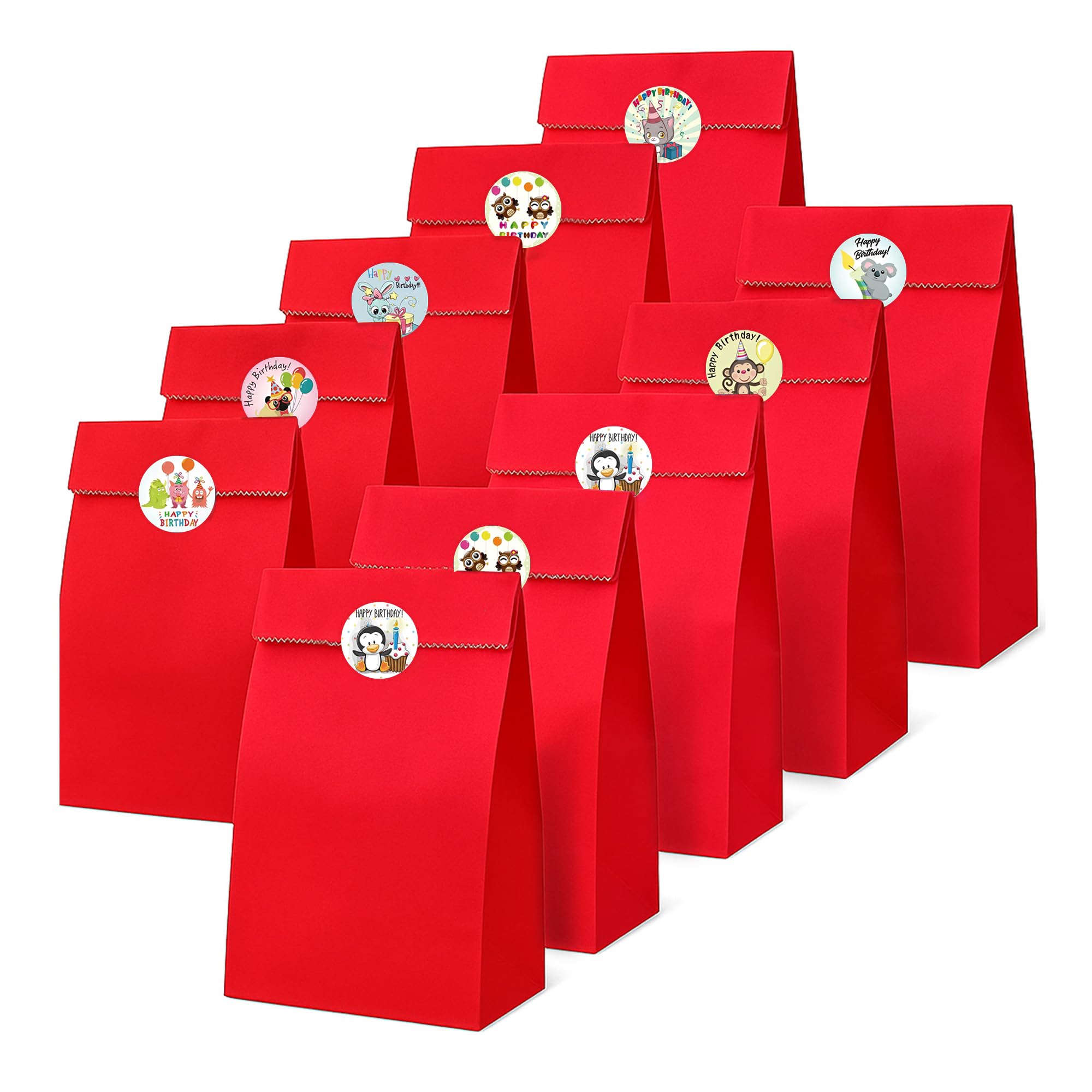 Thepaperbagstore 50 Red Paper Party Bags with Birthday Party Stickers