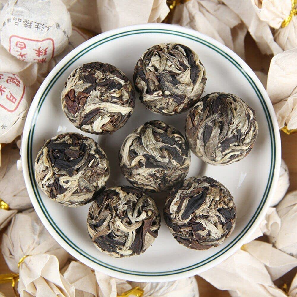 Perle Di Tè Pu'er Bianco Dall'aroma Leggero Tè Puer Naturale E Biologico Fatto a Mano in Cina Tee PuErh Bollito Senza Additivi Tea Puer Sfuso in Palline (250g)