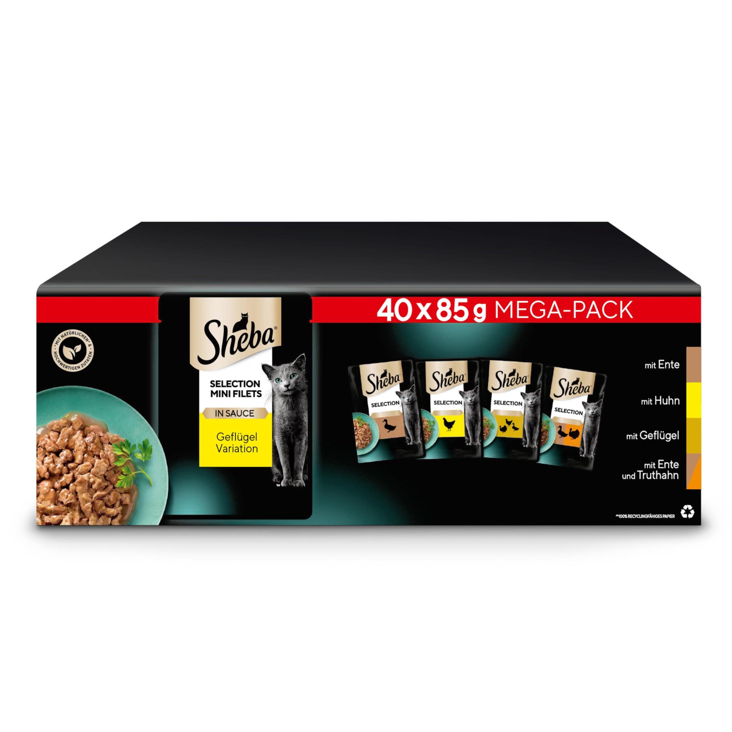 SHEBA Adult Katzenfutter nass - 40x85g Portionsbeutel - Geflügel Variation in Sauce - Nassfutter für Katzen - 1 Großpackung