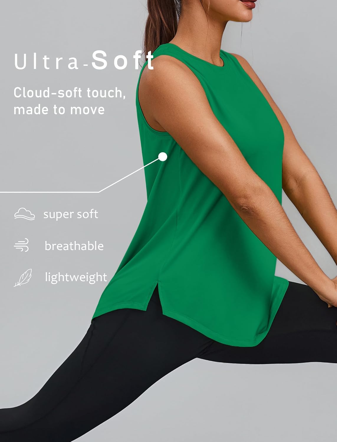 PINSPARK Workout Tops for Women Sleeveless Athletic Tank Tops UPF 50+ Running Tanks with Side Slits Loose Fit Gym Yoga Shirt - Image 4