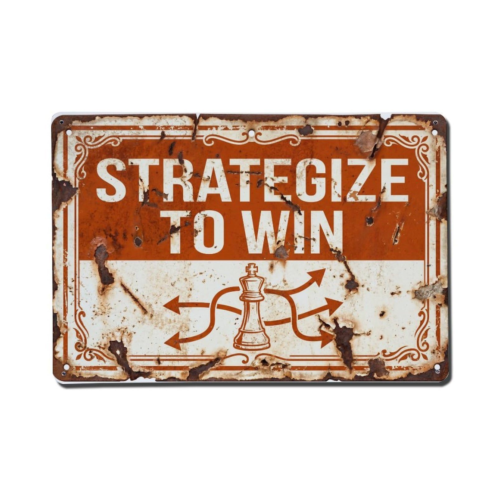 Strategize to Win Tactics Retro Motivational Slogans Metal Tin Sign Plaque Wall Decor for Cafe, Club Bar, Office, Home Garden Metal Poster 8x12Inch