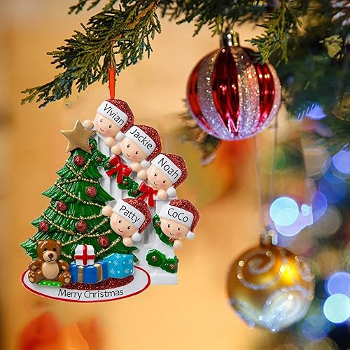 Miniatura 5 de Adornos de Navidad familiares personalizados con nombre para la familia de 5 banderines personalizados para árbol de Navidad, adorno de Navidad