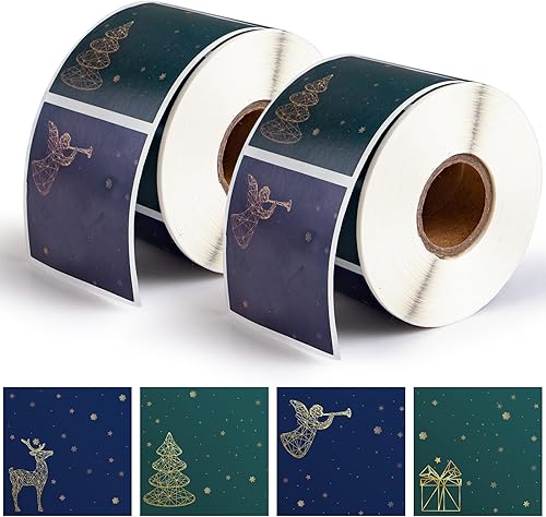 Etiqueta de nombre cuadrada de Navidad de 2 pulgadas, etiquetas térmicas directas, etiquetas adhesivas de alce para árbol de Navidad, ángel de