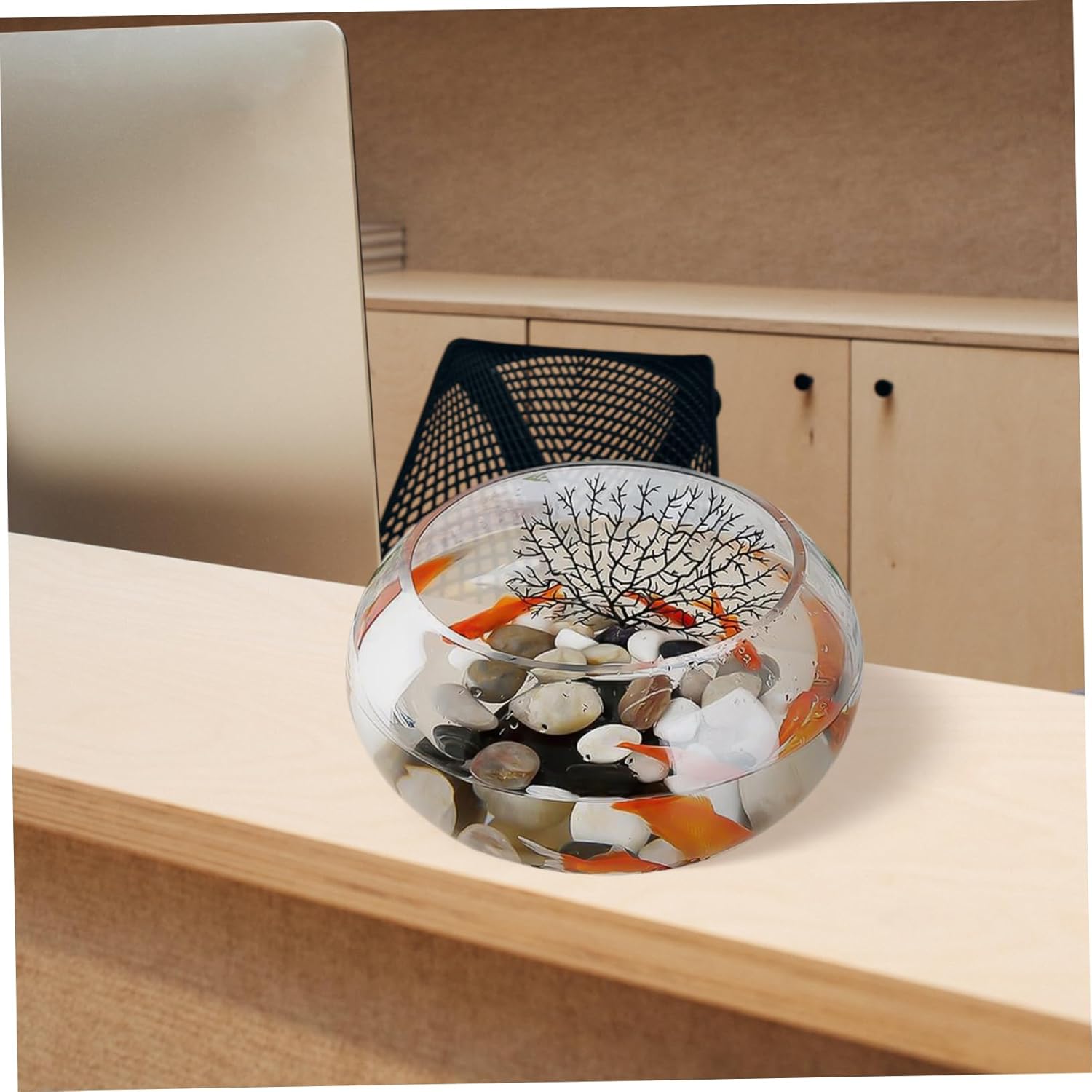 YARNOW Transparent Drum Fish Tank Decorative Fish Bowl Round Goldfish Bowl Hydroponic Plant Planter