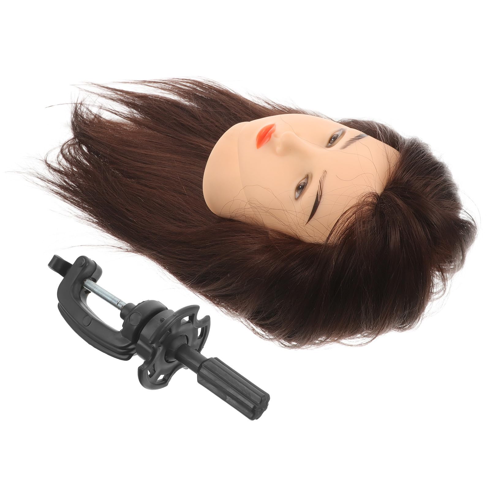 Echthaar Übungskopf für Friseure mit Halterung und Make Up