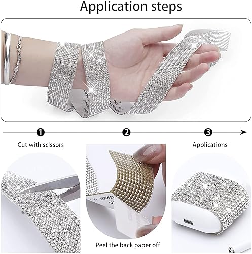 Miniatura 7 de Tiras de diamantes de imitación autoadhesivas de 6.6 yardas, adhesivo de diamantes de imitación de cristal con diamantes de imitación de 0.079