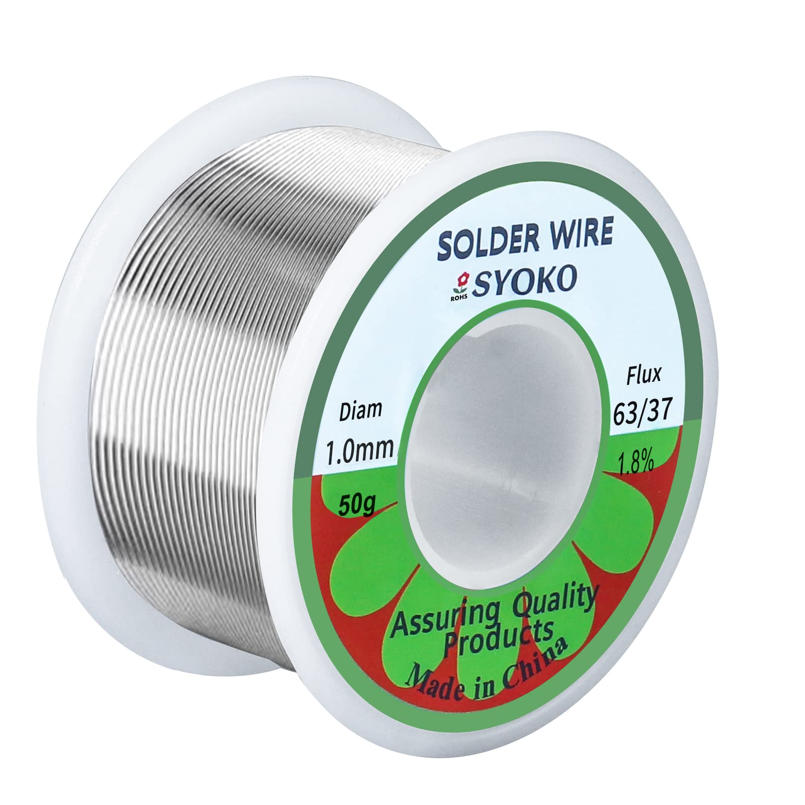 SYOKO 63/37 Soldering Wire 1.0mm 50g Tin Lead Rosin Core Solder Wire for Electrical Soldering, Electrical Solder, 1.8% Solder Flux (63/37 1.0mm 50g)