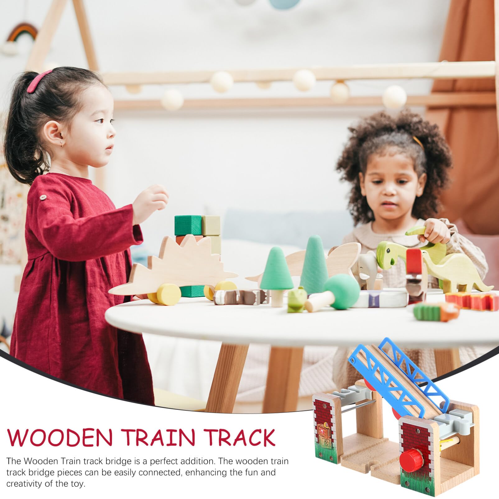 VICASKY Pont Ferroviaire en Bois pour Jouets Éducatifs, Accessoire de Scène de Voie Ferrée Stimulant la Créativité en Bois et Plastique pour Jeu D'garçon et Filles
