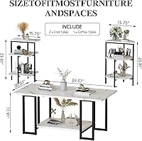 Vista 2 de AWQM Faux Marble Table Set,Coffee Table & 2 Side Table, Faux Marble Tabletop and Metal Frame, 3 Piece Table Sets, for Living Room Apartment,White &