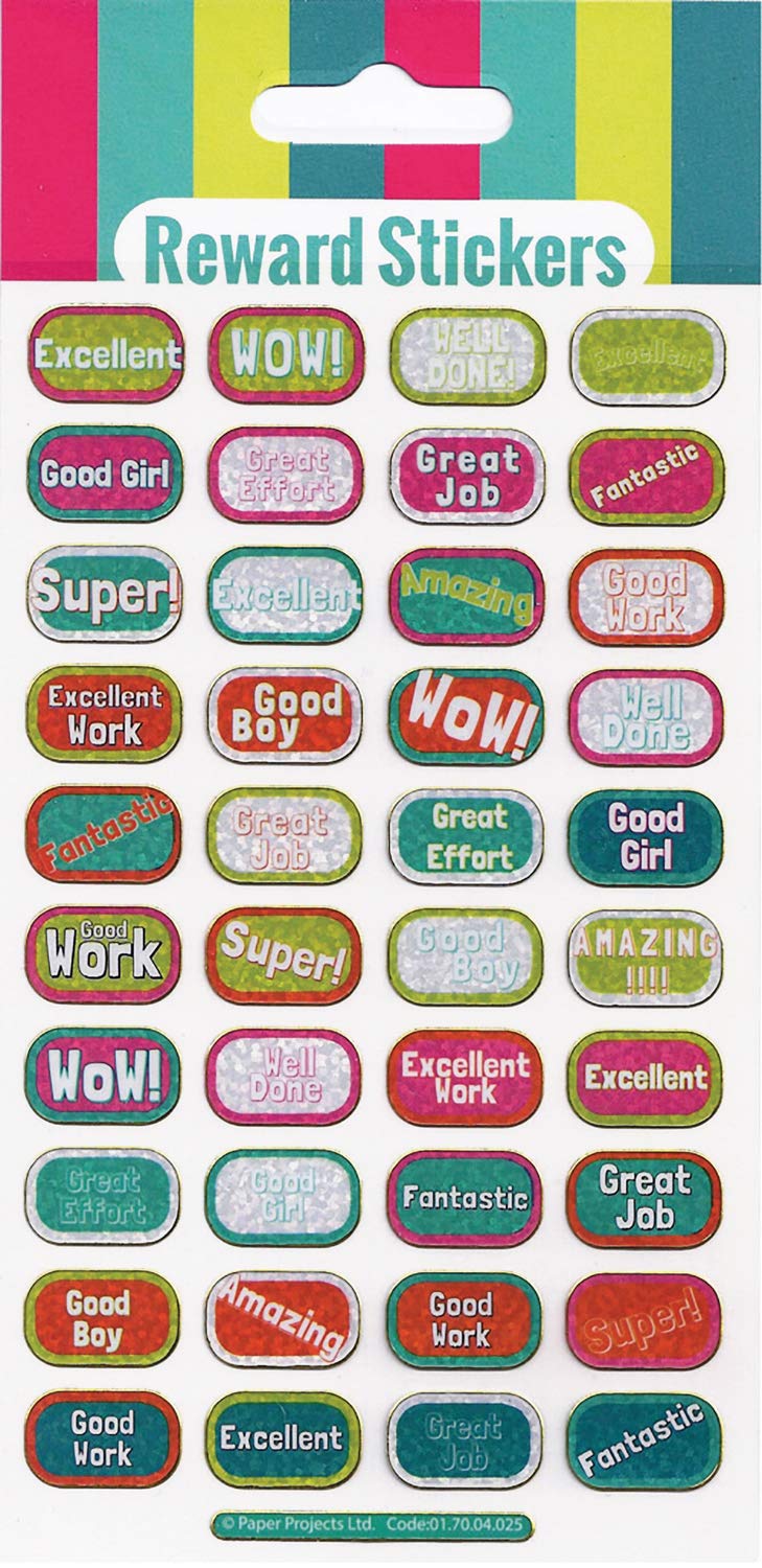 Paper Projects 01.70.04.025 Captions Sparkly Reusable Stickers, White, 19.5cm x 9.5cm