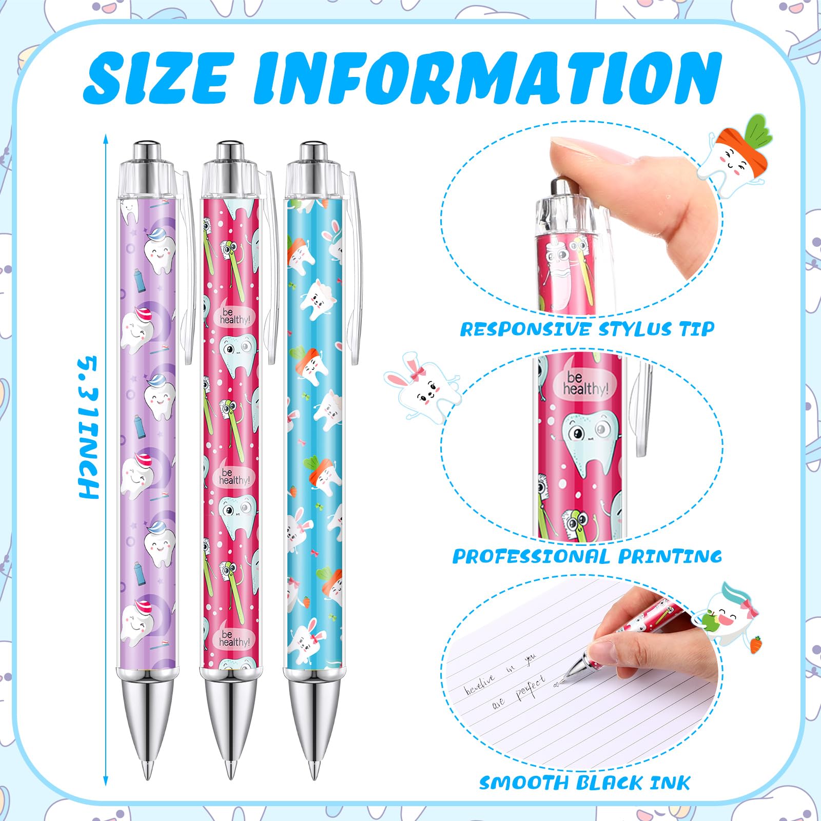 12 Pcs Teeth Ballpoint Pens Cute Teeth Themed Retractable Writing Pens Dentist Dental Assistant Gifts 1mm Black Ink — view 2