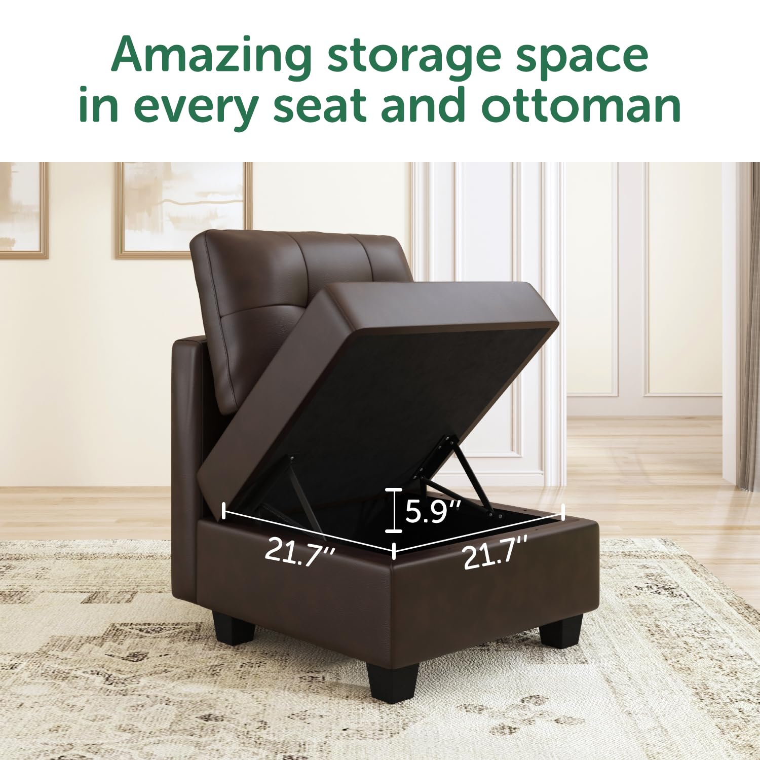 HONBAY Oversized Modular Sleeper Sectional Sofa Bed with Storage, Faux Leather Reversible 6 Seat Couches, Mid Brown (incomplete carton B only )