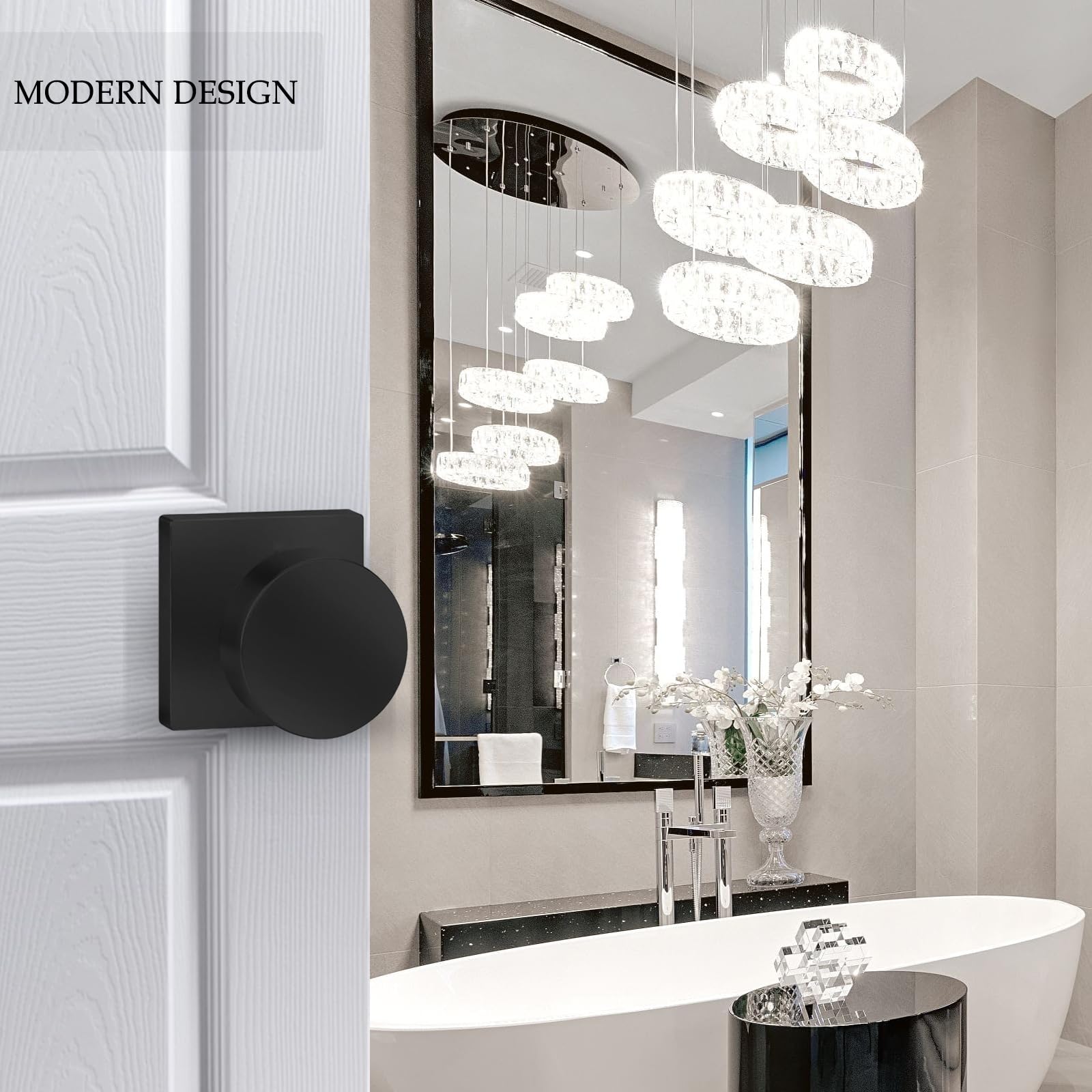 Modern Matte Black Door Knob - Privacy Lock -2