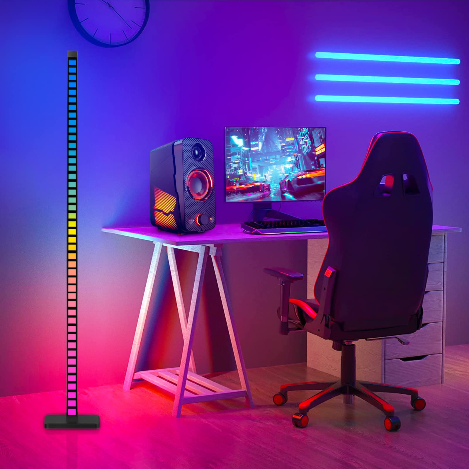RGB Light Bars, Rhythm Recognition Gaming Lights for Gamer Room Decor, 48"  LED Ambiance Backlights Floor Lamp for Gaming, TV, Live Streaming, Home  Cinema, Living Room and Bedroom, Black,1 Pack - -