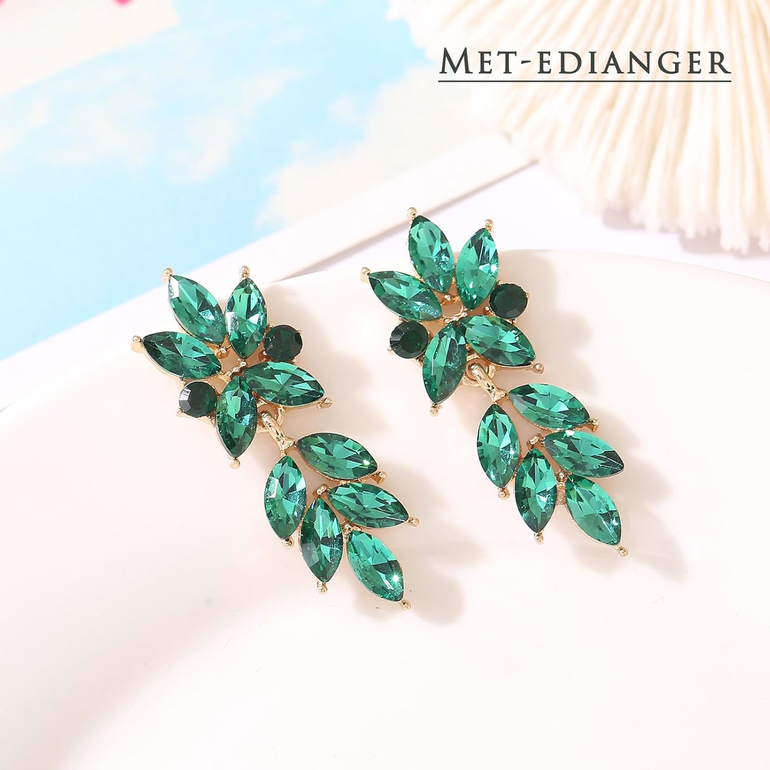 Sparkly Rhinestone Drop Dangle Earrings Wedding Earrings for Brides Bridesmaids Fancy Crystal Leaf Bridal Earrings for Women - Image 5