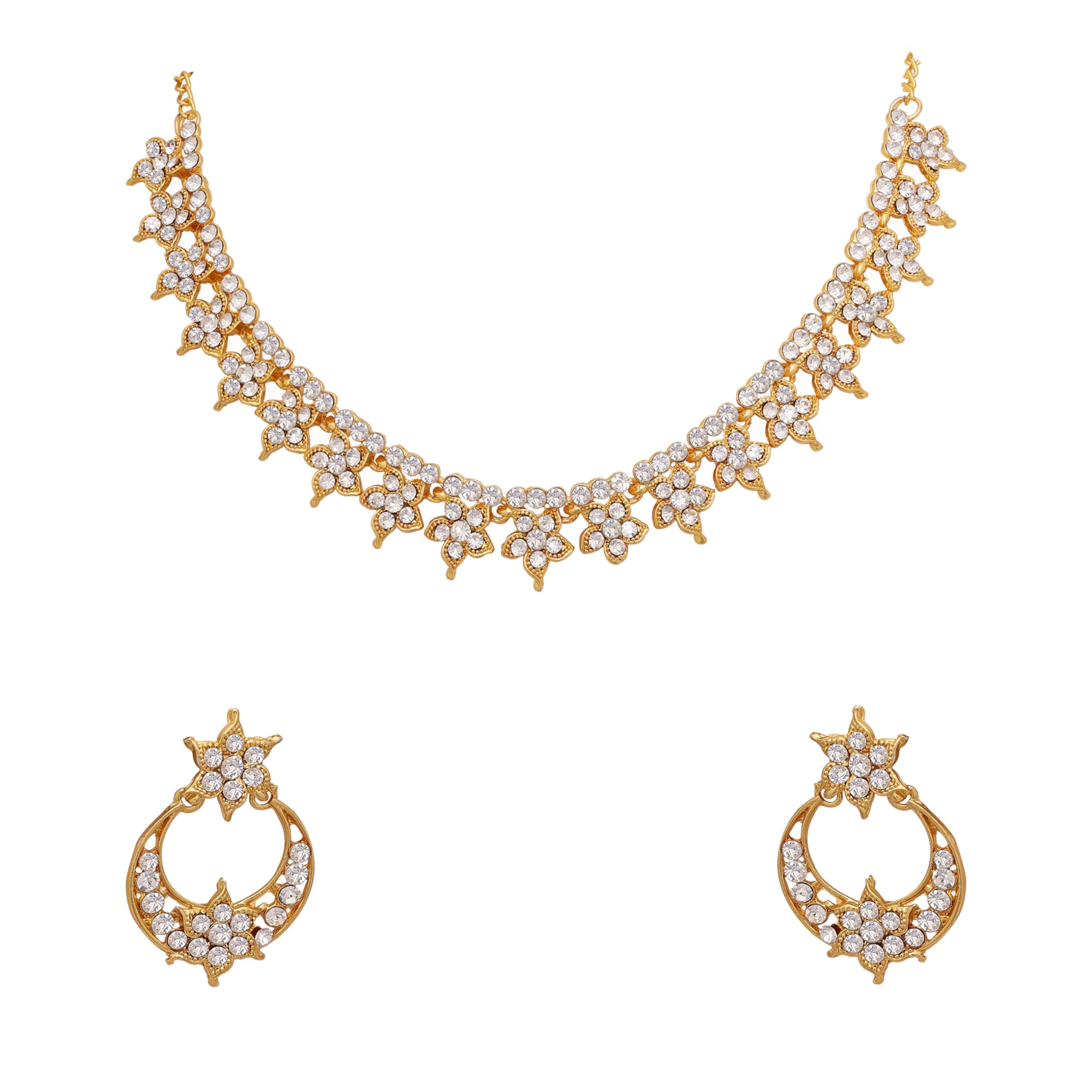 Samyuktha Kwiatowy fantazyjny kamień wysadzany ćwiekami choker naszyjnik zestaw dla kobiet - złoty, metal, bez kamienia szlachetnego, Metal, Bez kamieni szlachetnych