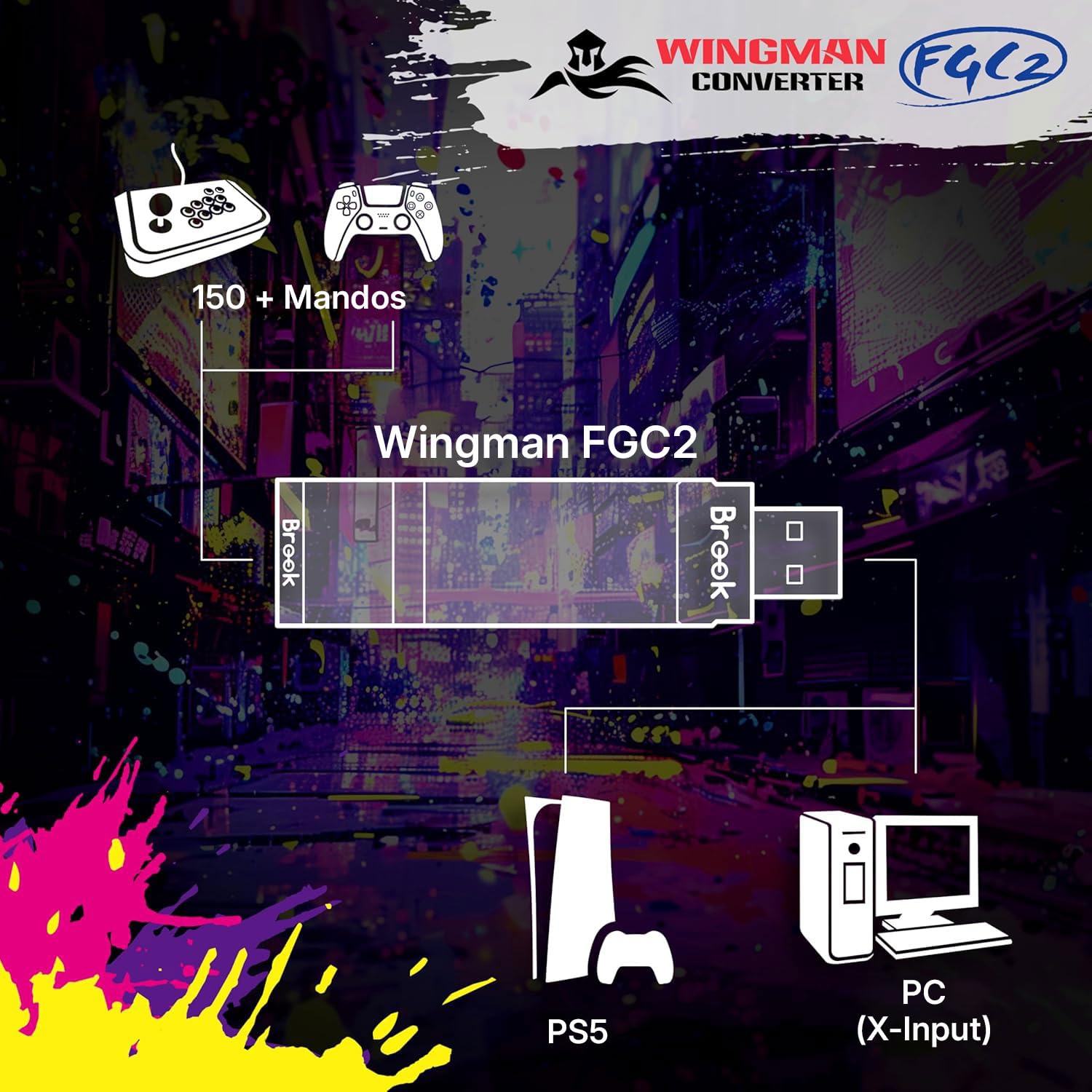 Mcbazel Brook Wingman FGC 2 Convertidor para PS5, Controlador con Cable PS5/PS4/XBox Series X|S/Xbox One/Xbox Elite/NS Switch/Arcade Stick a PS5/PC con Windows