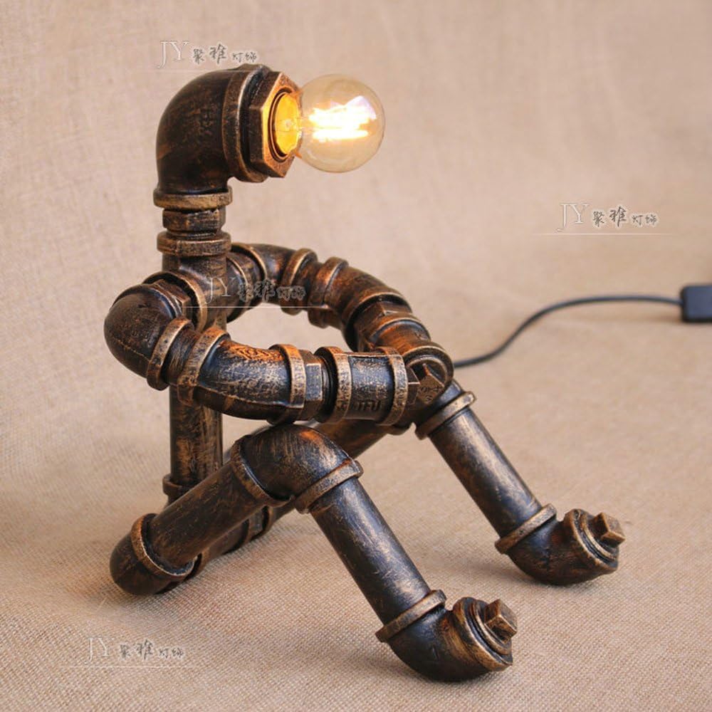 XSPWXN Nostalgic Steampunk Table Lamp Robot Light Thinkers Industrial Water Pipe Desk Lamp Energy Saving Desktop Lamps 1-Light Vintage Coffee Decoration Bar Shop Loft High Brightness E27 Light Source