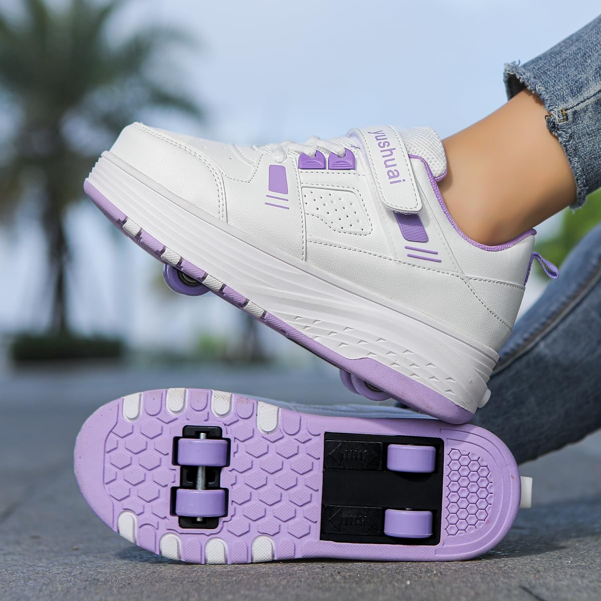 Schuhe mit Rollen für Jungen und Mädchen, Kinder Rollschuhe mit 4 Versenkbaren Rollen 2-in-1 Turnschuhe & Skateboardschuhe Rollschuhe für Draußen Größen 32–40