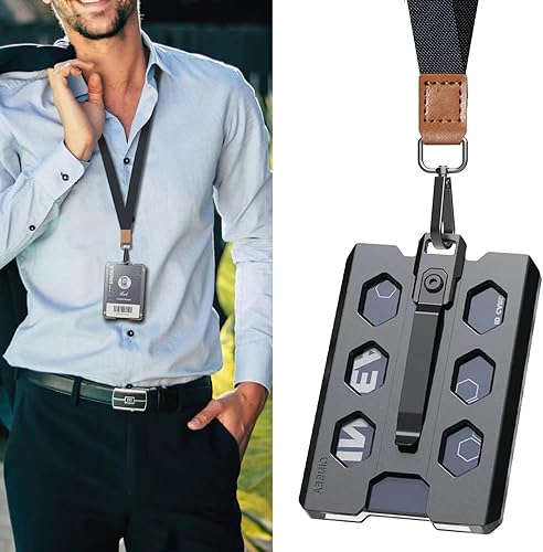 Miniatura 3 de Soporte para tarjetas de identificación, tarjetero de aluminio con clip de metal, cordón y 4 ranuras para tarjetas de crédito para trabajo,