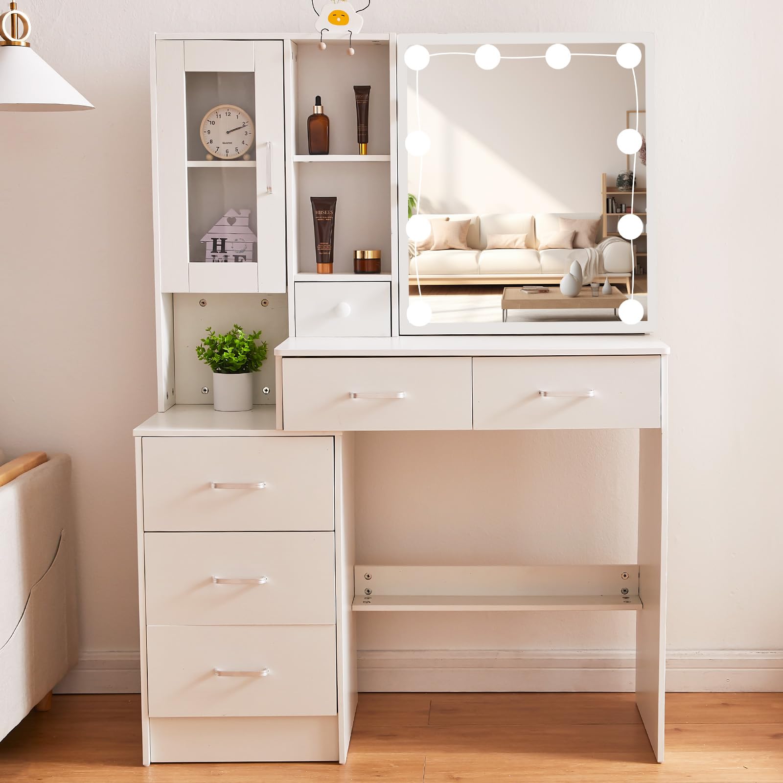 化粧台 化粧室 DRESSING TABLE WITH LIGHTS Upscale Chic Dressing Table OLOTU White Vanity Desk, Modern Vanity