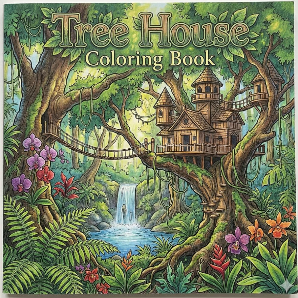 Tree House Coloring Book: An Adult Coloring Book of Magical Forest Retreats, Jungle Hideaways, and Architectural Wonders for Stress Relief and Relaxation