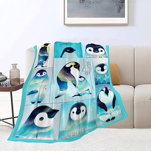 Miniatura 3 de Manta de pingüino suave, cálida, acogedora, linda manta de pingüino para niños y niñas, manta de felpa mullida, ligera, de franela, regalo para