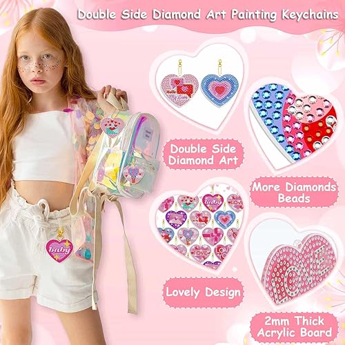 Miniatura 3 de Billbotk 24 piezas de adornos de pintura artística de diamantes para el día de San Valentín, llaveros de arte de diamantes de doble cara, adornos de