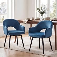 Chairus Set of 2 Velvet Dining Chairs Kitchen Swivel Chair, Blue | Upholstered Armchair with Backrest Modern Design Chair with Metal Legs for Dining Room/Living Room