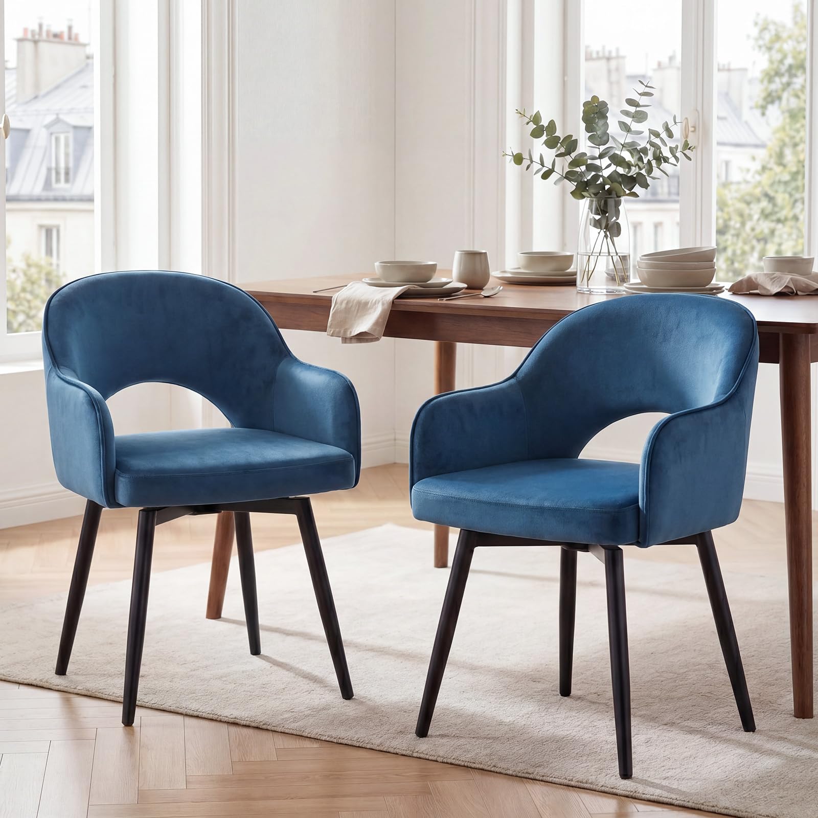 chairus Set di 2 Sedie da Pranzo in Velluto Sedia Cucina Girevole Poltroncina Imbottita con Schienale Sedia Moderna Design con Gambe in Metallo per Sala da Pranzo/Soggiorno, Blu