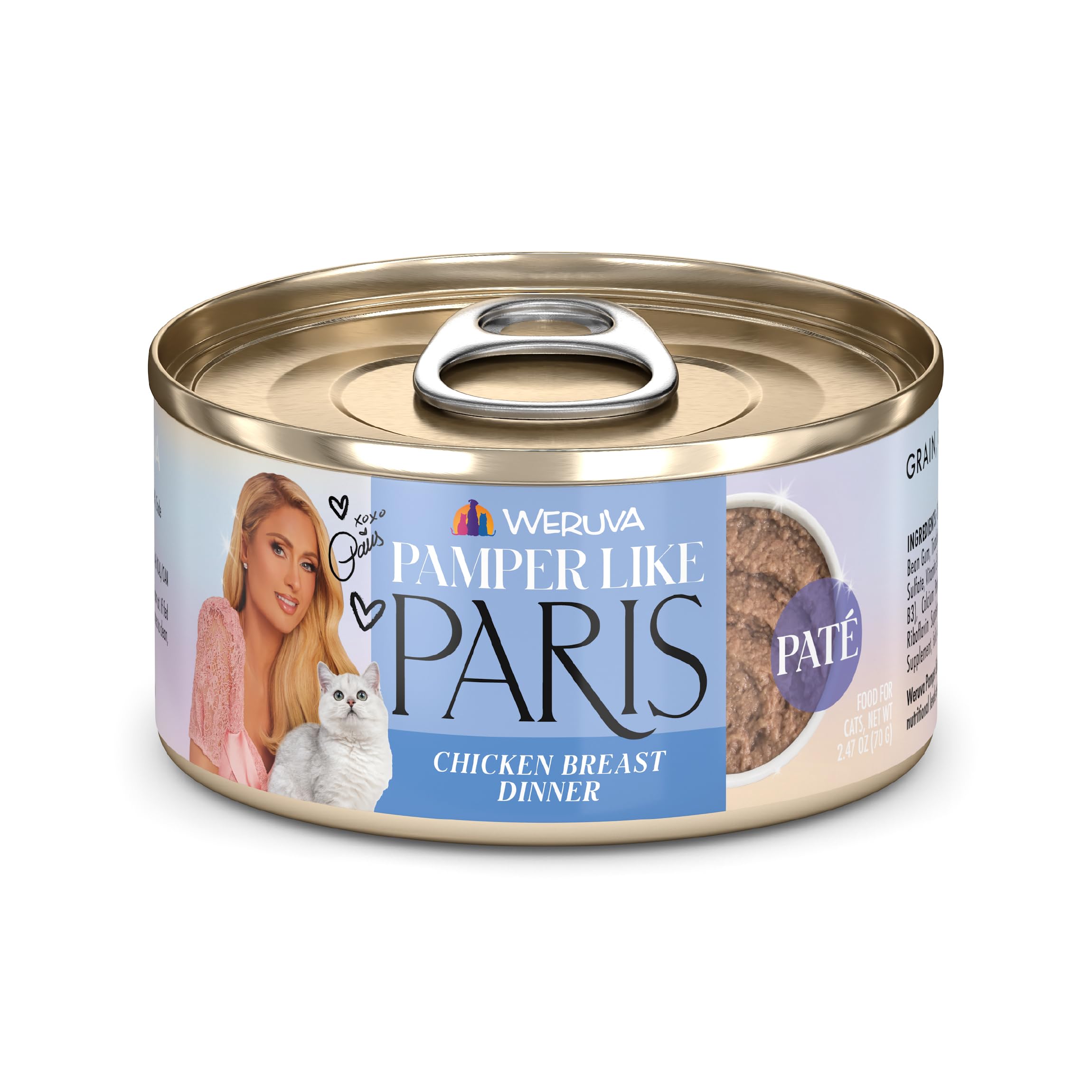 Weruva Paris Hilton Pamper Like Paris Natural Grain Free Wet Cat Food, Chicken Breast Paté, 2.47oz Can (Pack of 12)