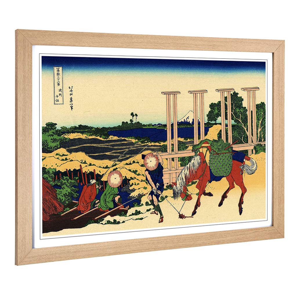 Big Box Art Framed Print of Hokusai Japanese Oriental Musachi Province Design | Wall Art Picture | Home Decor for Kitchen, Living Room, Bedroom, Hallway, Oak, A2 / 24.5x18 Inch / 62x45cm