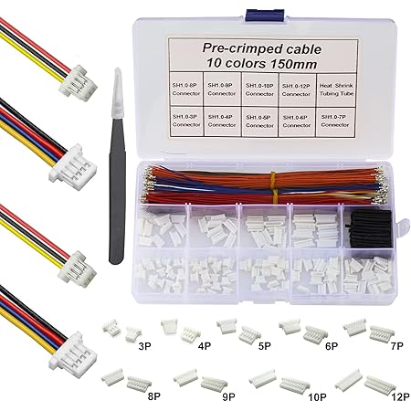Keszoox Jst SH1.0mm Connector Kit and Premium Pre-Crimped Cables，for SPRacing F3 Omnibus F4 Pro F7 Racing Drone Wire Kit，Total 140pcs sh1.0 Connectors and 10 Colors 250pcs 28AWG Cable 150mm Wire