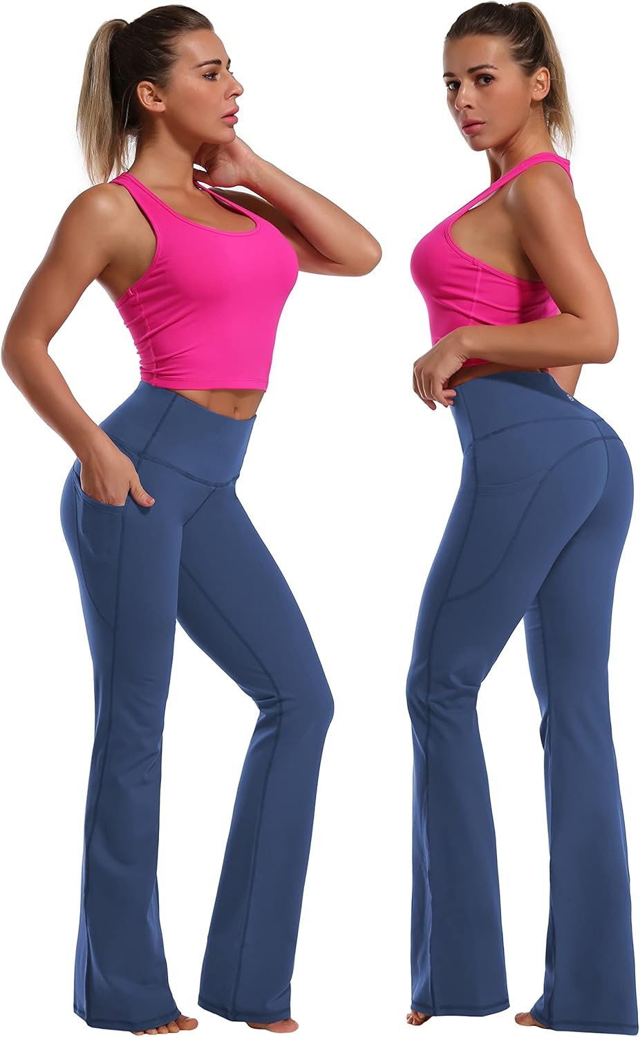 BUBBLELIME 29"/31"/33"/35"/37" Women High Waist Bootlegs Yoga Pants Tummy Control Bootcut Workout Flared Out Pockets - Image 2