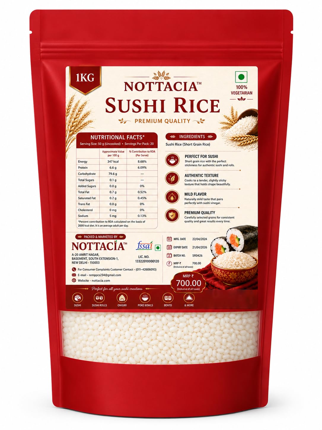 NOTTACIA Japanese Sushi Rice, 1kg