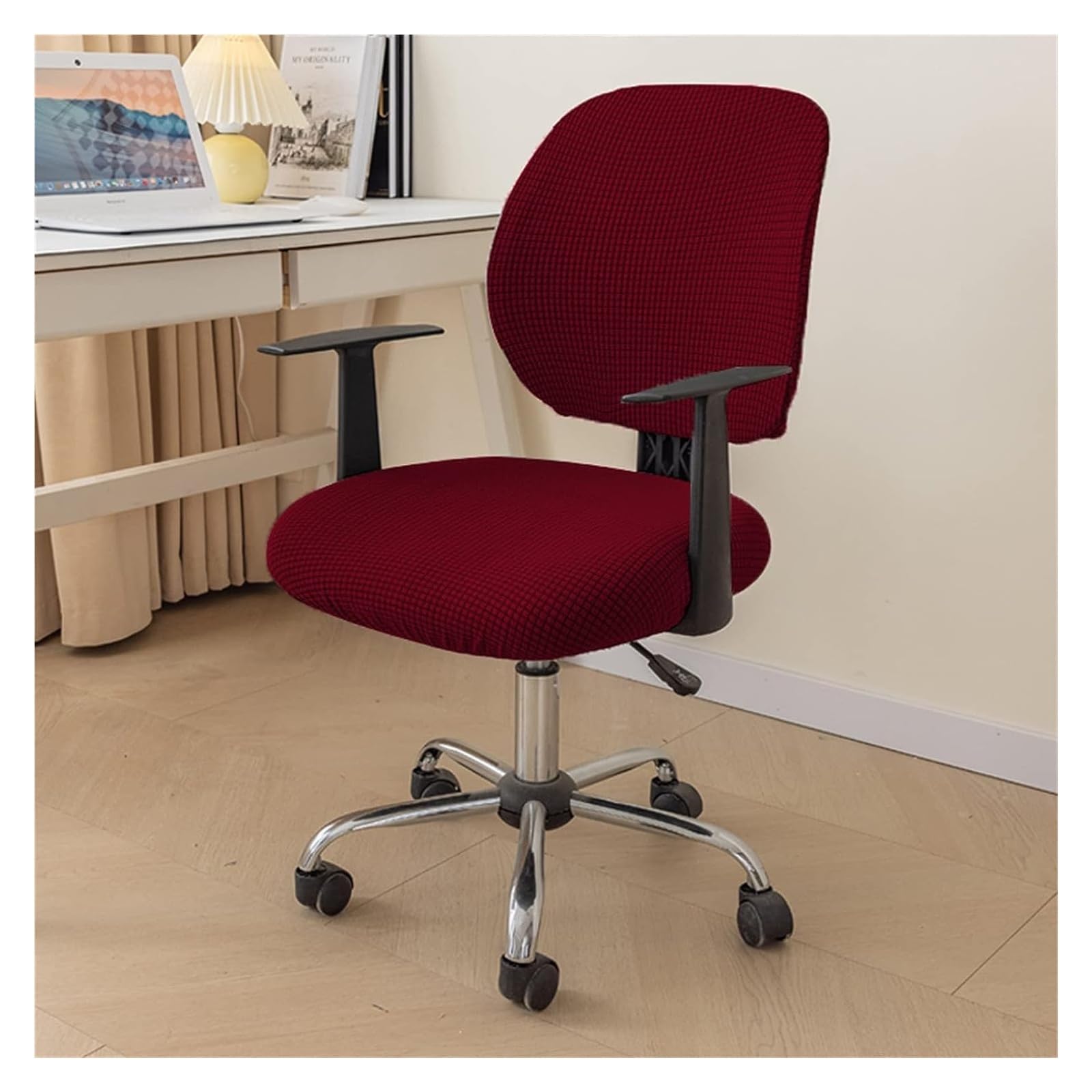 Coprisedili for sedie da ufficio, protezioni for sedie, coprisedie girevoli sfoderabili e lavabili in tessuto di seta di mais(Wine Red,4PCS)