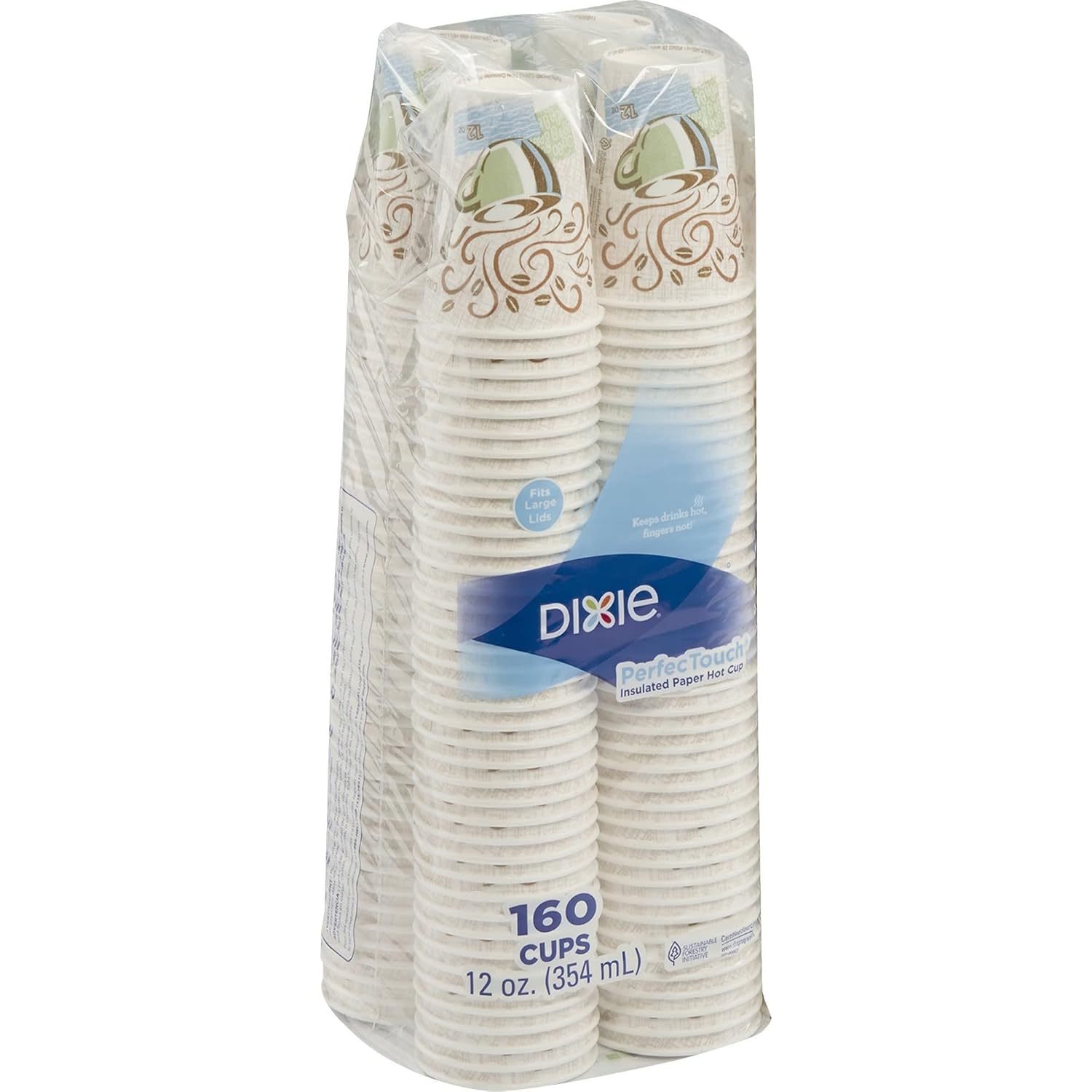 Dixie PerfecTouch 12 oz. Insulated Paper Hot Coffee Cup by GP PRO (Georgia-Pacific), Coffee Haze, 5342CDSBP, 160 Cups Per Case, Coffee Haze Design