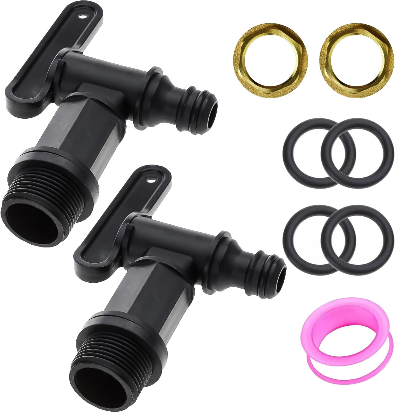 2 PCS 3/4" Water Butt Tap Plastic Snap, BSP Thread Replacement Water Tap with Brass Nut Tap Kit Fit Hosepipe Rain Barrel Water Butts