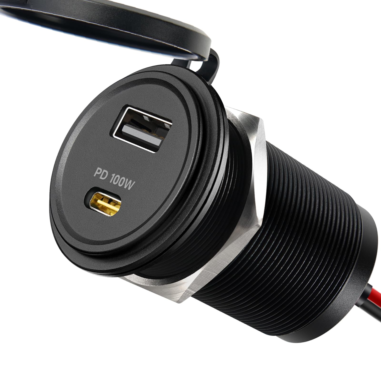 Presa USB 12V Camper, Alluminio Presa USB-C 100W & QC3.0 18W Caricatore Carica Rapida per Laptop, per Roulotte Barca Camion Auto,1 Pezzo