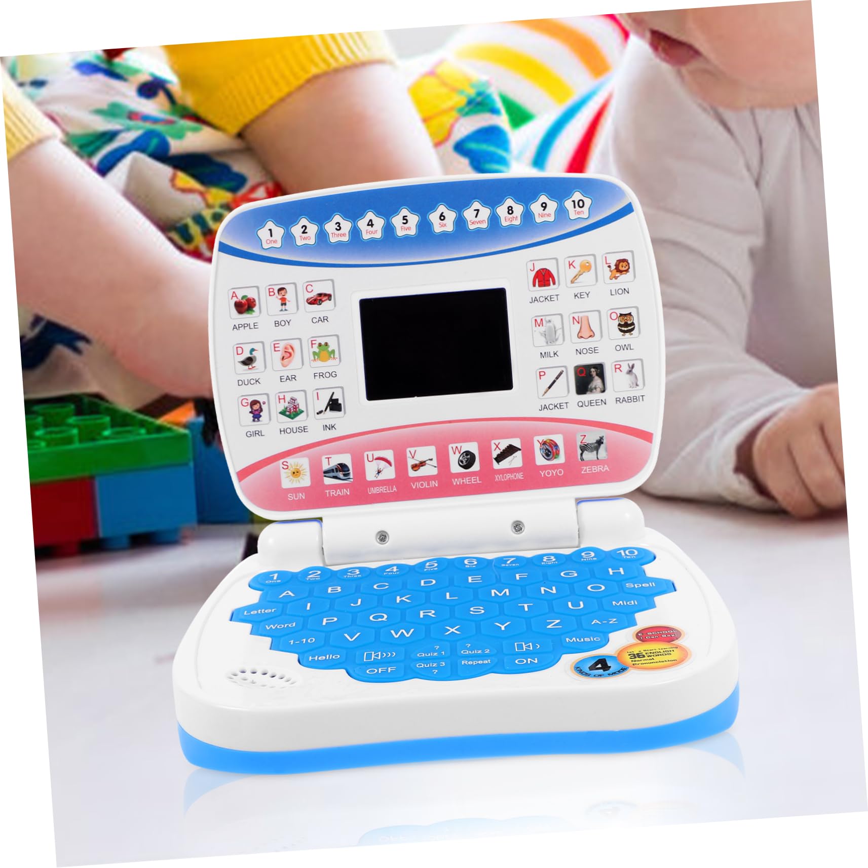 Computer Didattico per Bambini Schermo Led, Laptop Blu | Festa Scuola Decor, Musica Integrata, 3 X Aa Non Incluse, Ps e Componenti Elettronici