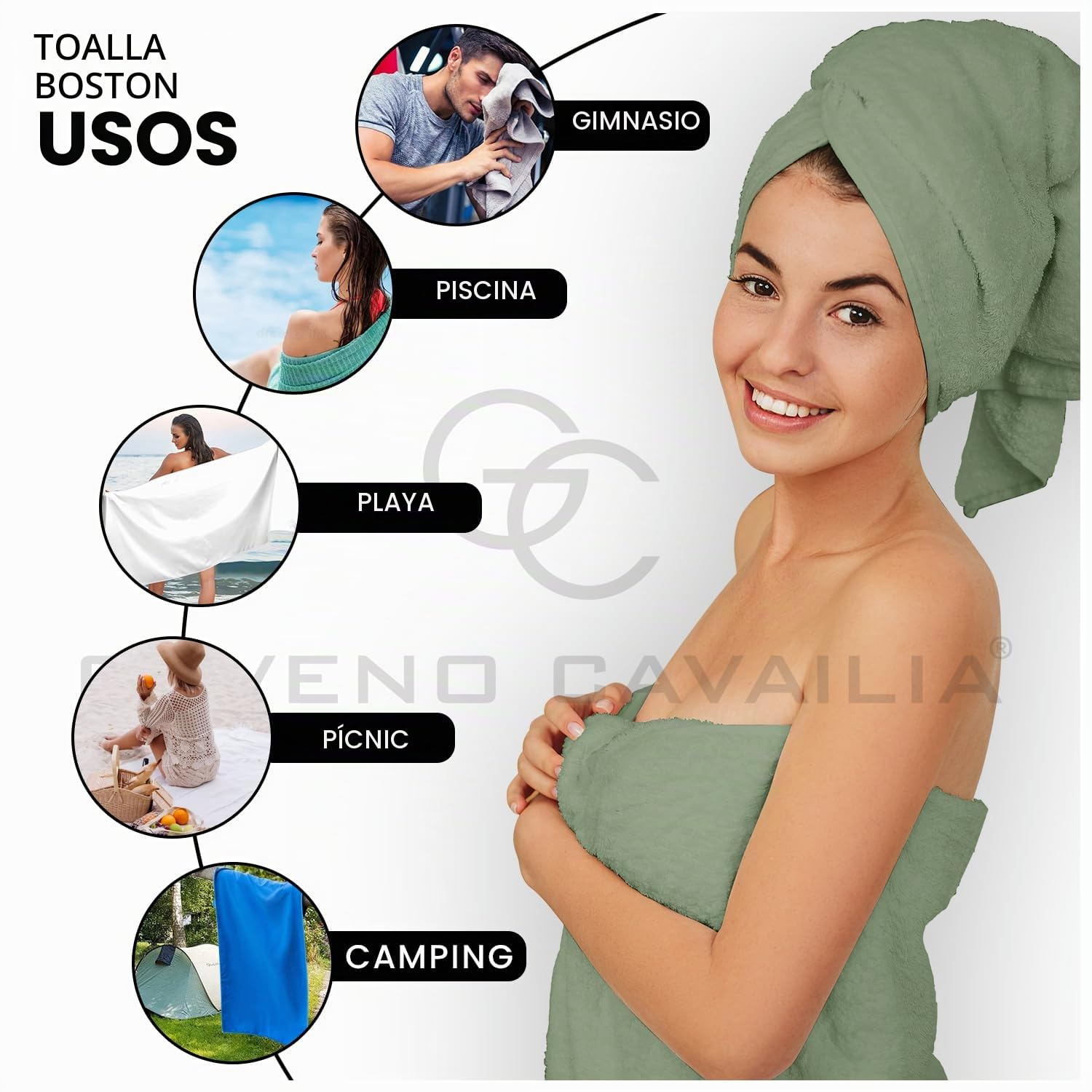GC GAVENO CAVAILIA Juego de Toallas supersuaves, 8 Toallas de algodón Egipcio, de Secado rápido, Altamente absorbentes, Color Verde Salvia, (4 Toallas de Cara + 2 Toallas de Mano + 2 Toallas de baño)